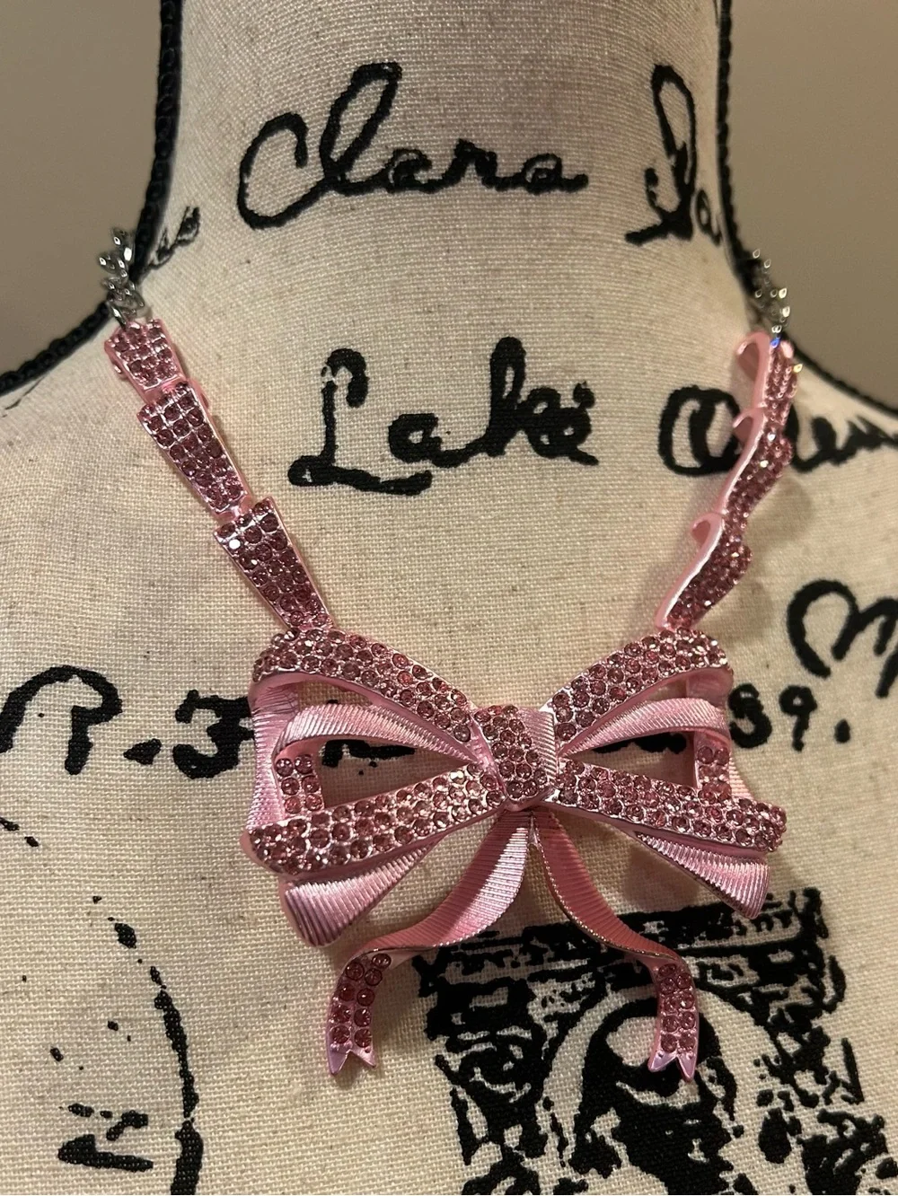 Betsey Johnson Faux Stone Fancy Bow Pendant Necklace